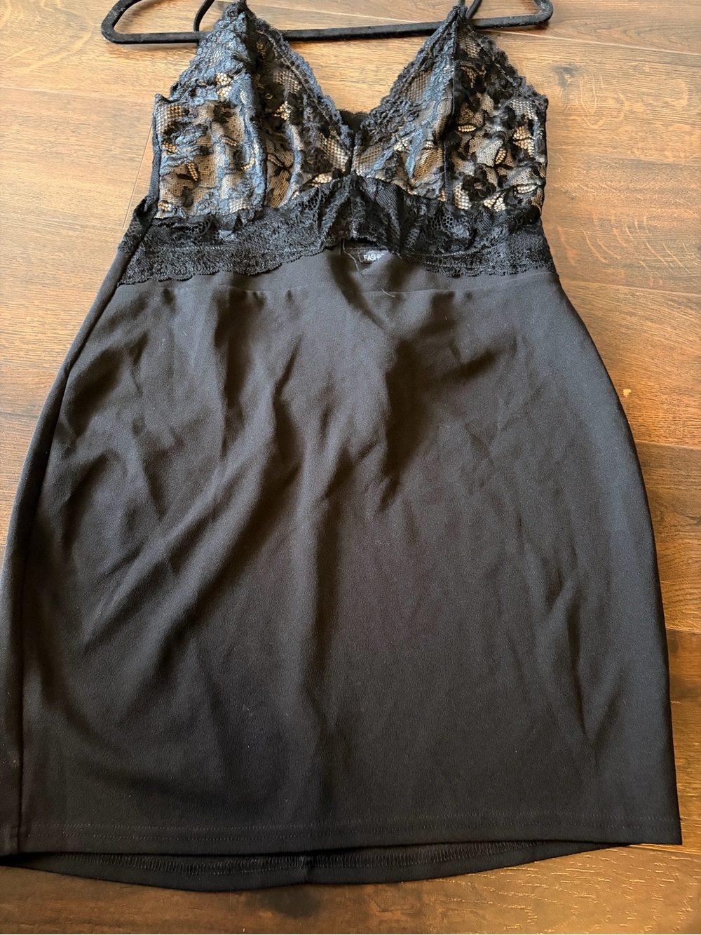 FashionNova Black Lace Slip Dress with Sheer Bodice